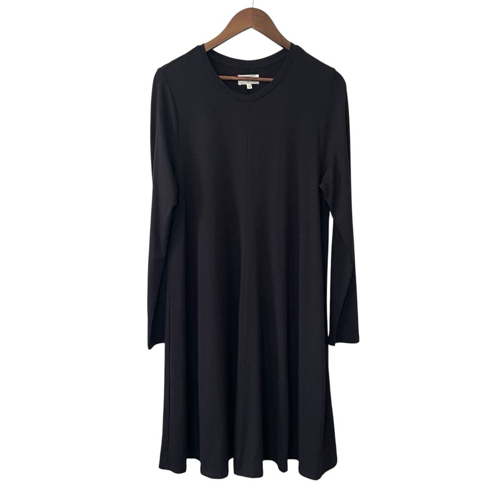 Lou & Grey Long Sleeve Black Swing Dress Womens size L Minimalist Casual Comfort